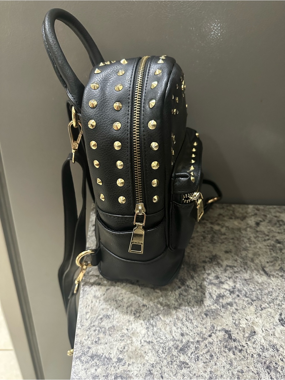 Bebe Black Mini Studded Backpack - Fashion Women's Bag Purse - Picture 3 of 11